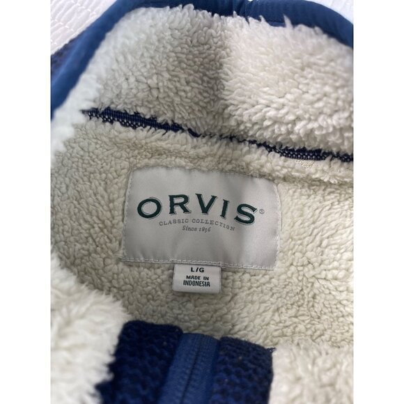 Orvis Men's 1/4 Zip Fleece Lined Warm Blue Pullover SZ L Pockets - Picture 5 of 12